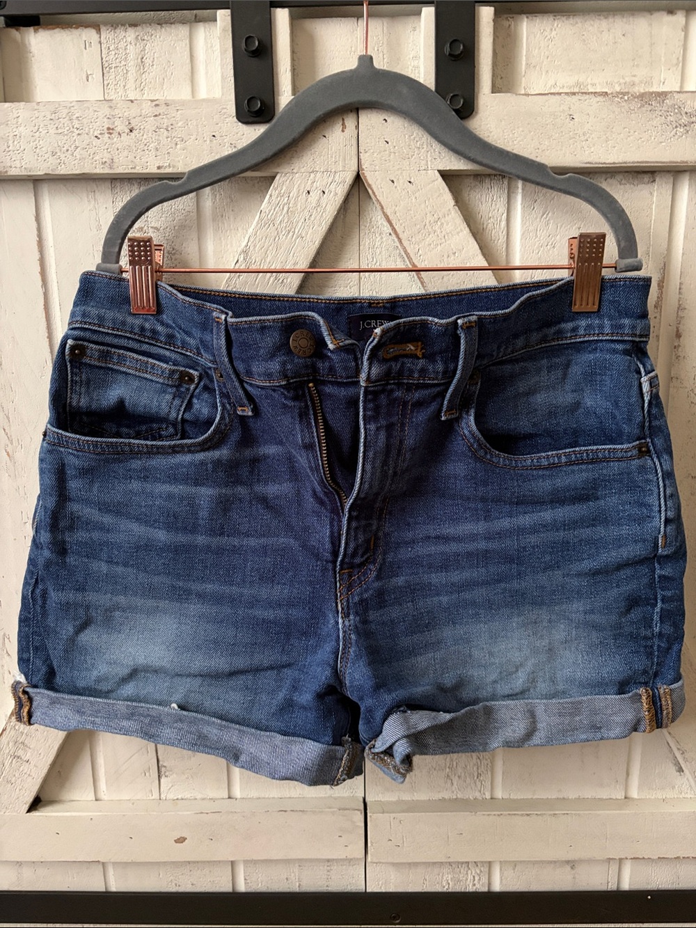 J. Crew Rolled Hem High-Rise Jean Shorts in Medium Blue Wash